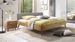 Bed Airo oak bianco with headboard (version 2: padded lightgrey). Mattress, bedding and slatted frame not included.