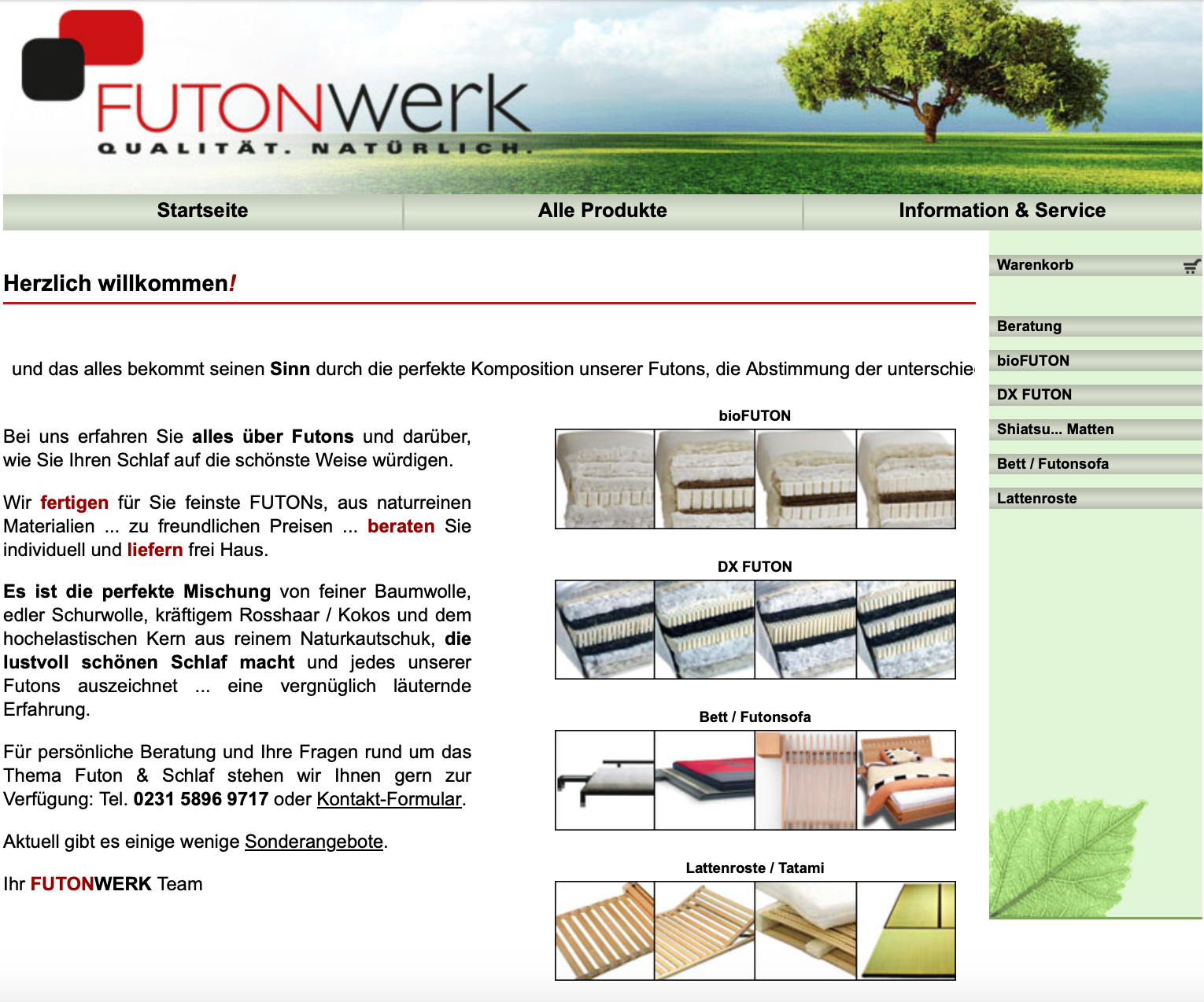 Screenshot of the Futonwerk homepage from 2009